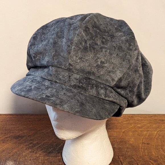 Vintage Microsuede Fiddler Cap Hat Newsboy Cadet Pageboy Grey Elastic Back Y2K - Picture 7 of 9